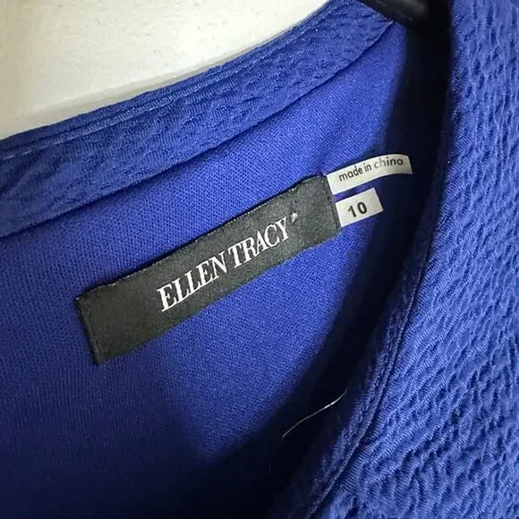 ELLEN TRACY Royal Blue Sleeveless Gold Trim Zipper Dress - Size 10 - Picture 4 of 12